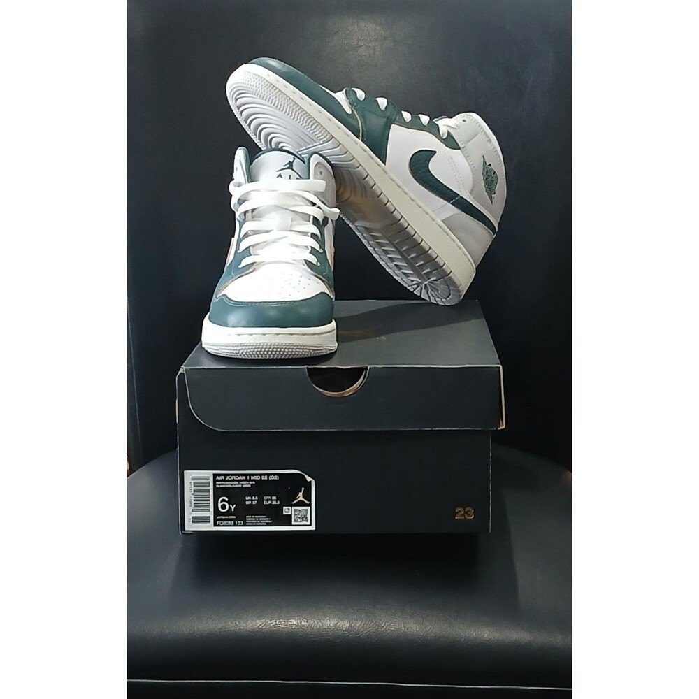 Nike Air Jordan 1 Mid SE( GS) White/Oxidized Green. FQ8088-103. Boys Size 6Y